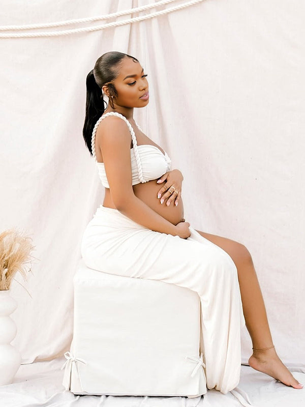 Momnfancy 2-in-1 Spaghetti Strap Tube Top Lace-up Maternity Maxi Dress