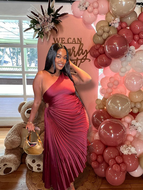 Momnfancy Ruched Oblique Shoulder Cut-out Maternity Maxi Dress