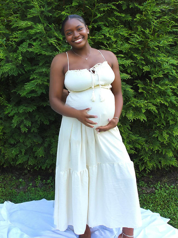 Momnfancy Spaghetti Strap Splicing Cut-out Maternity Maxi Dress