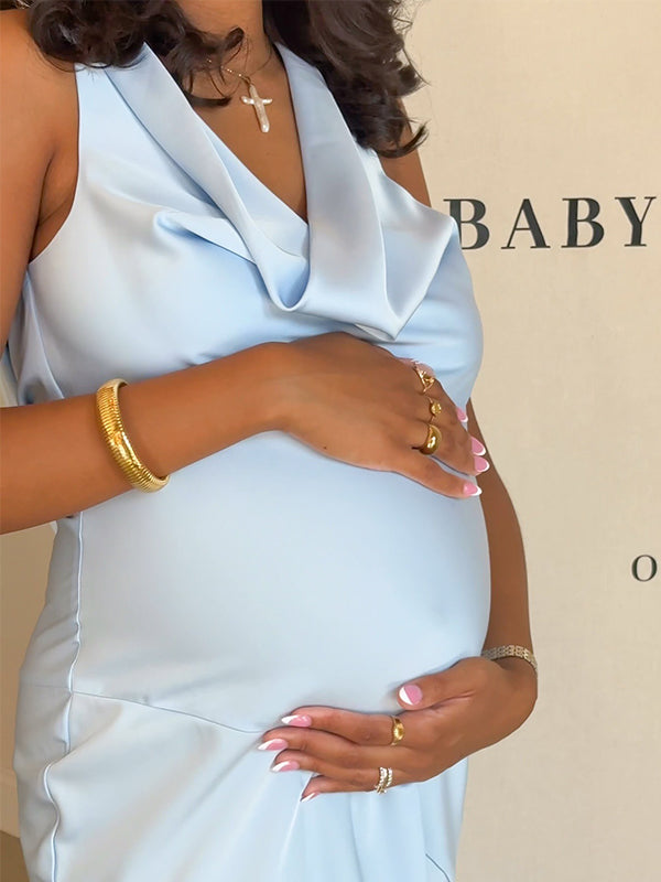 Momnfancy Halter Neck Open Back Mermaid Bodycon Maternity Maxi Dress