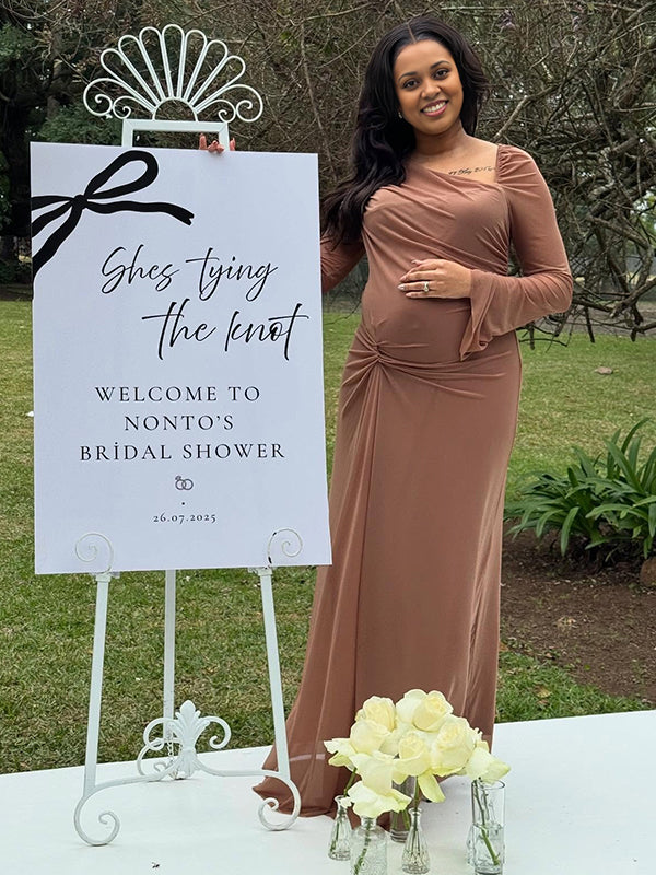 Momnfancy Flare Sleeve Bodycon Ruched Waist-cinching Maternity Maxi Dress
