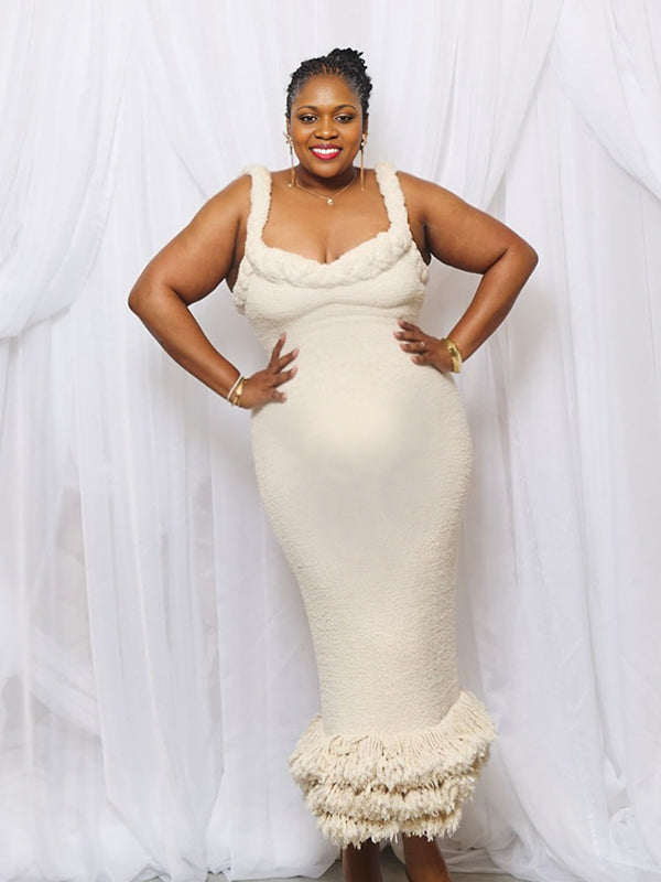 Momnfancy Spaghetti Strap Tassel Bodycon Maternity Maxi Dress
