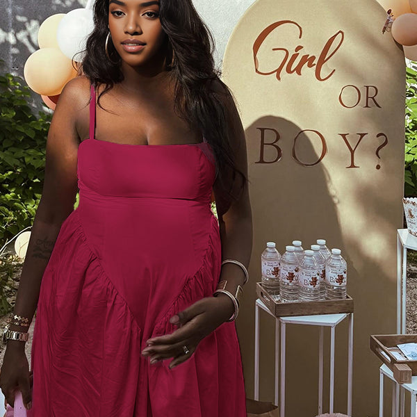 Momnfancy Square Neck Spaghetti Strap Big Swing Maternity Maxi Dress