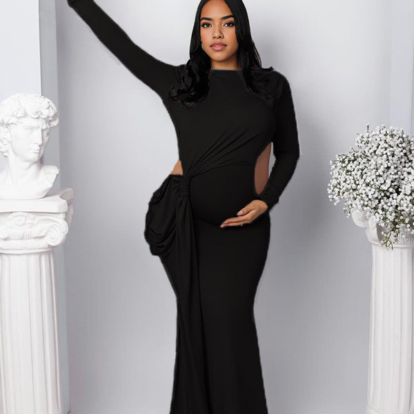 Momnfancy Cut-out Bodycon Open Back Ruched Lace-up Maternity Maxi Dress