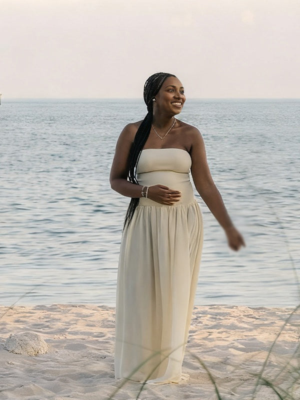 Momnfancy Tube Top Bodycon Big Swing Flowy Maternity Maxi Dress