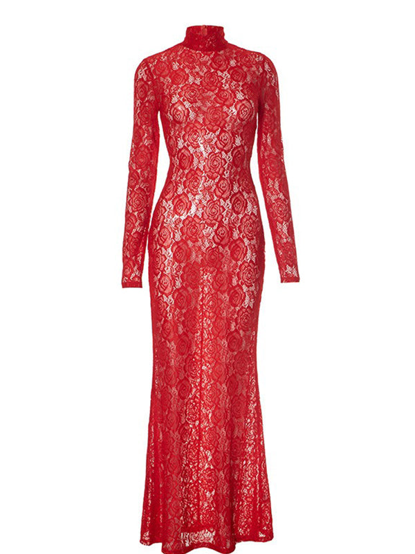 Momnfancy Lace Mermaid Splicing Bodycon Print Baby Shower Maternity Maxi Dress