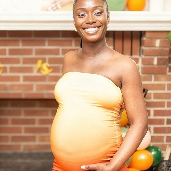Momnfancy Gradient Color Tube Top Bodycon Baby Shower Maternity Maxi Dress