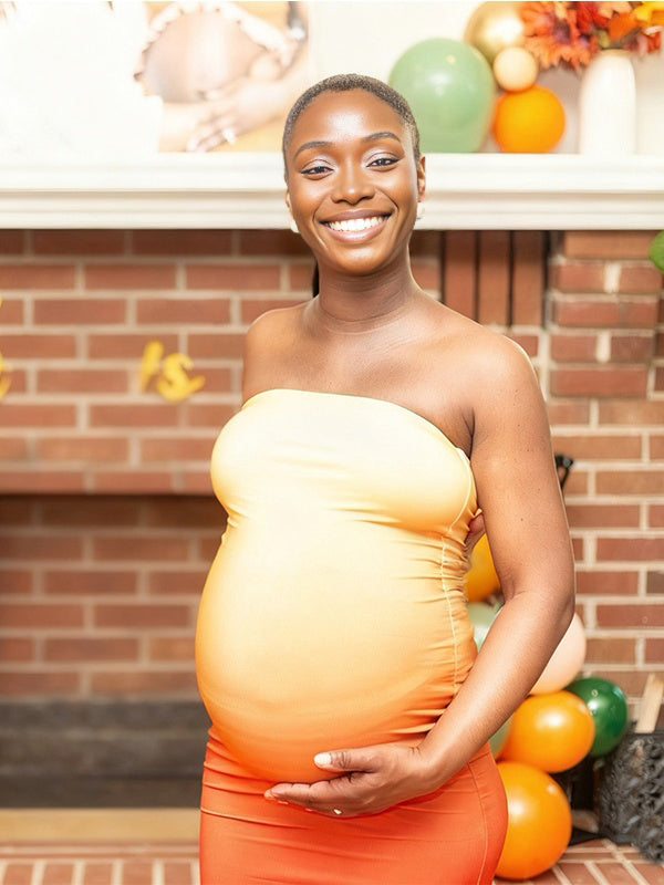 Momnfancy Gradient Color Tube Top Bodycon Baby Shower Maternity Maxi Dress