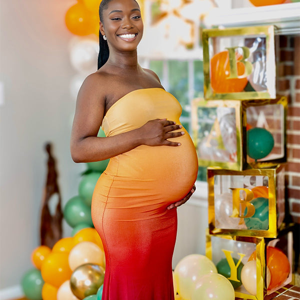 Momnfancy Gradient Color Tube Top Bodycon Baby Shower Maternity Maxi Dress