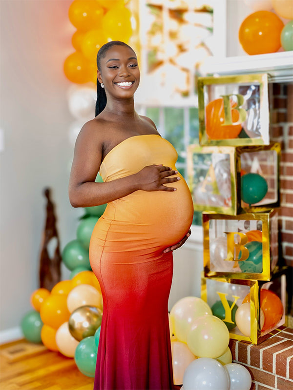 Momnfancy Gradient Color Tube Top Bodycon Baby Shower Maternity Maxi Dress