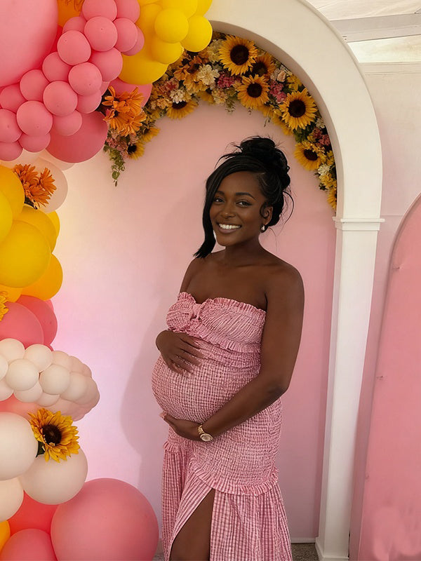 Momnfancy Tube Top Flannel Big Swing Baby Shower Maternity Maxi Dress