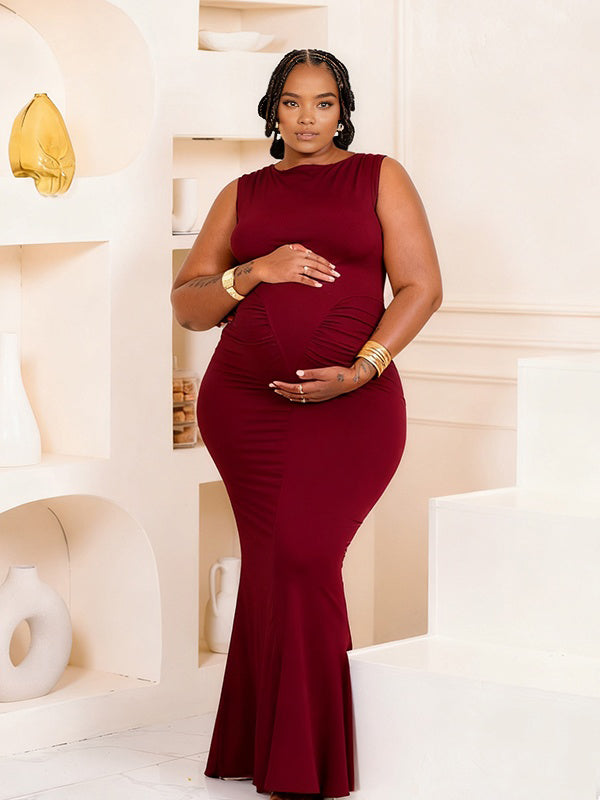 Momnfancy Bodycon Ruched Mermaid Evening Gowns Photoshoot Maternity Maxi Dress