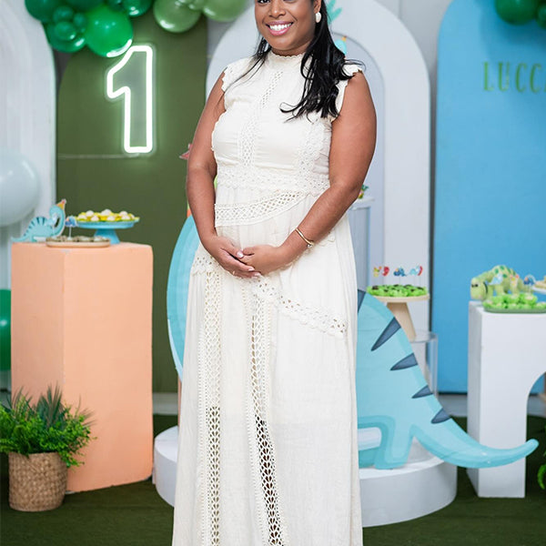 Momnfancy Cut-out Waist-cinching Floral Baby Shower Maternity Maxi Dress