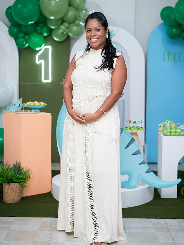 Momnfancy Cut-out Waist-cinching Floral Baby Shower Maternity Maxi Dress