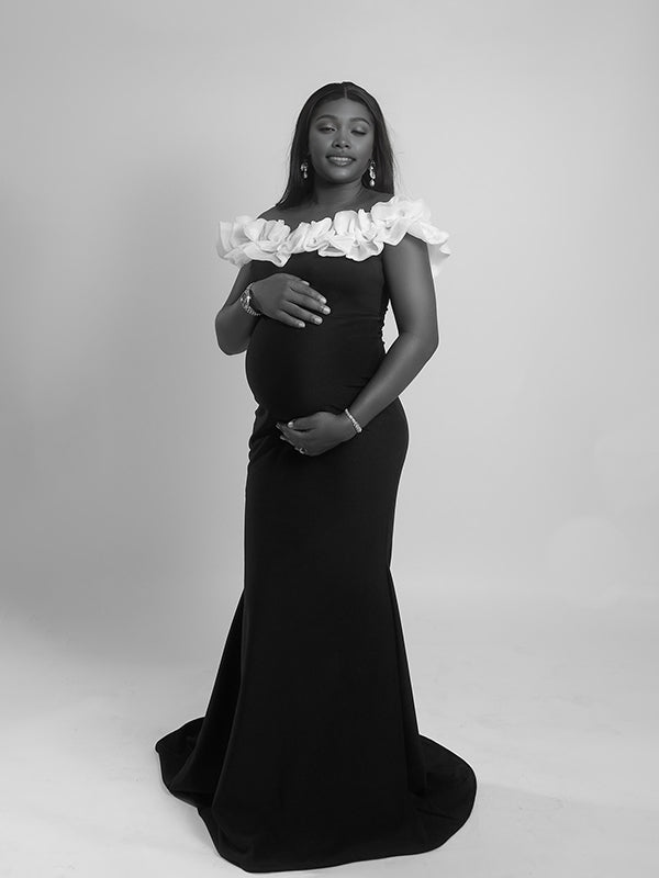 Momnfancy Boat Neck 3D-flowers Bodycon Trailing Photoshoot Maternity Maxi Dress