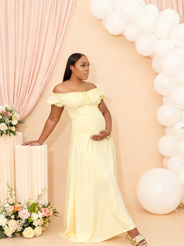 Momnfancy Off-shoulder Tube Top Bodycon Baby Shower Maternity Maxi Dress