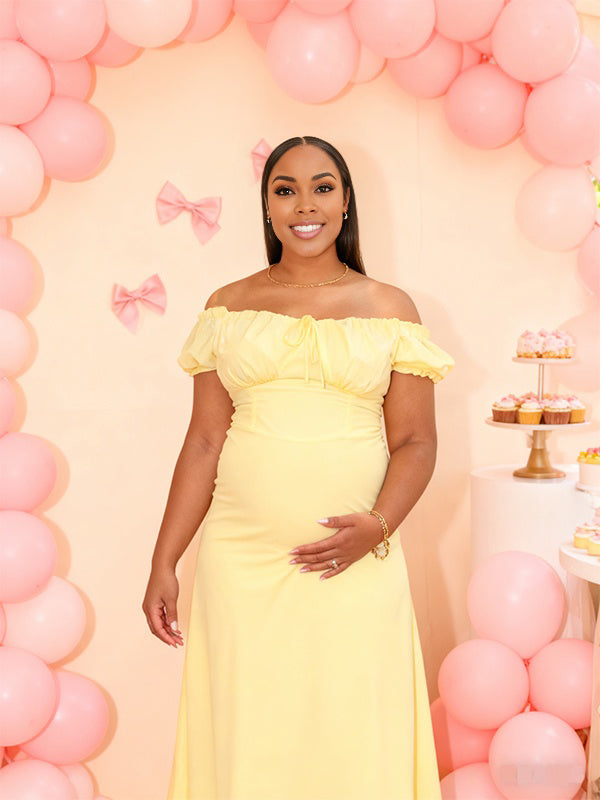 Momnfancy Off-shoulder Tube Top Bodycon Baby Shower Maternity Maxi Dress