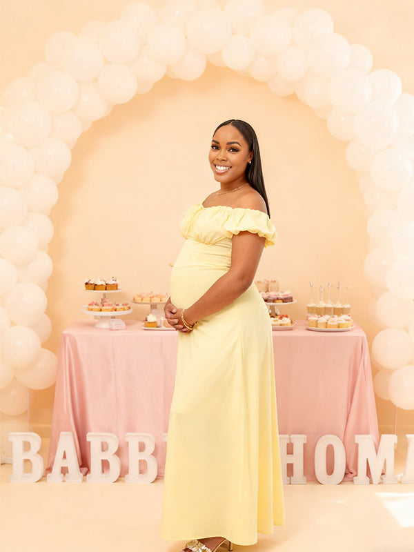 Momnfancy Off-shoulder Tube Top Bodycon Baby Shower Maternity Maxi Dress