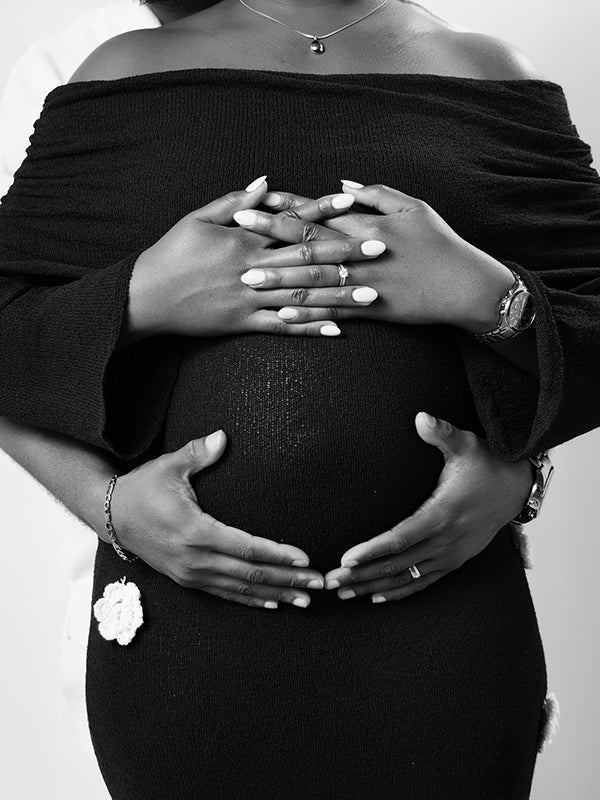 Momnfancy Off Shoulder Knitting Bodycon 3D Flowers Photoshoot Maternity Maxi Dress