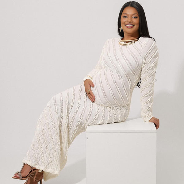 Momnfancy Falbala A-Line Waist-cinching Mermaid Flare Sleeve Maternity Maxi Dress