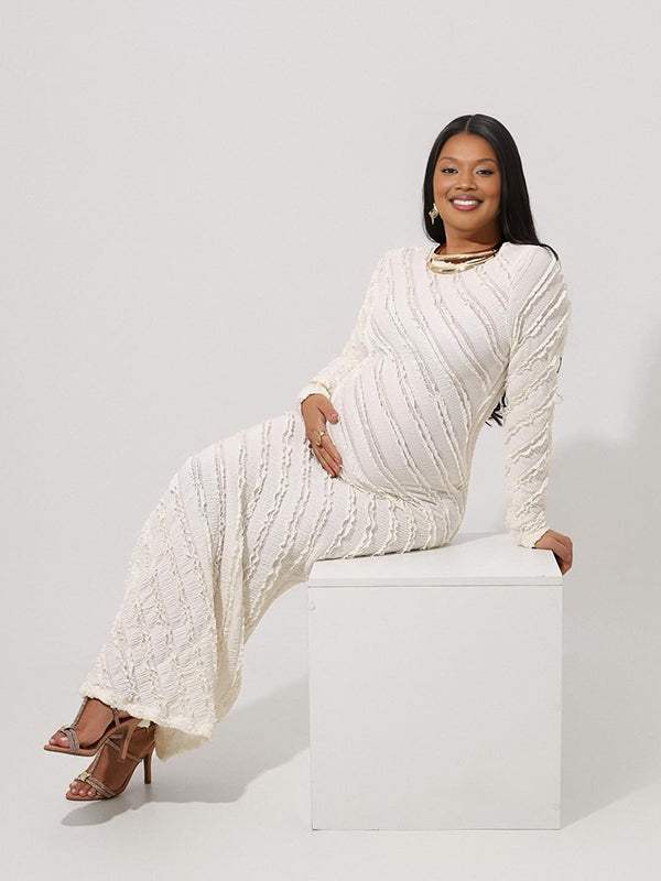 Momnfancy Falbala A-Line Waist-cinching Mermaid Flare Sleeve Maternity Maxi Dress