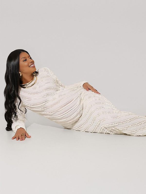 Momnfancy Falbala A-Line Waist-cinching Mermaid Flare Sleeve Maternity Maxi Dress