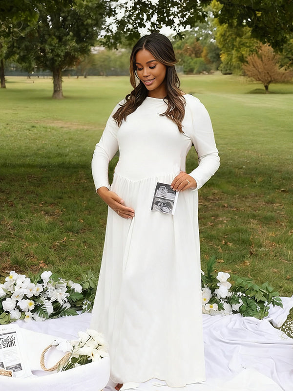 Momnfancy Waist-cinching Ruched Big Swing Baby Shower Maternity Maxi Dress