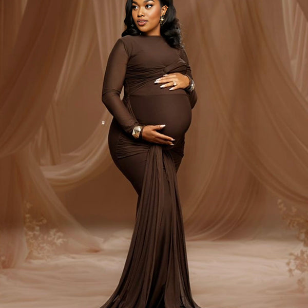 Momnfancy Twist Bodycon Mermaid Evening Gowns Photoshoot Maternity Maxi Dress