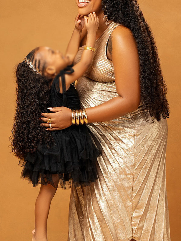 Momnfancy Gold One Shoulder Pleated Irregular Cut Out Party Evening Gown Maternity Maxi Dress