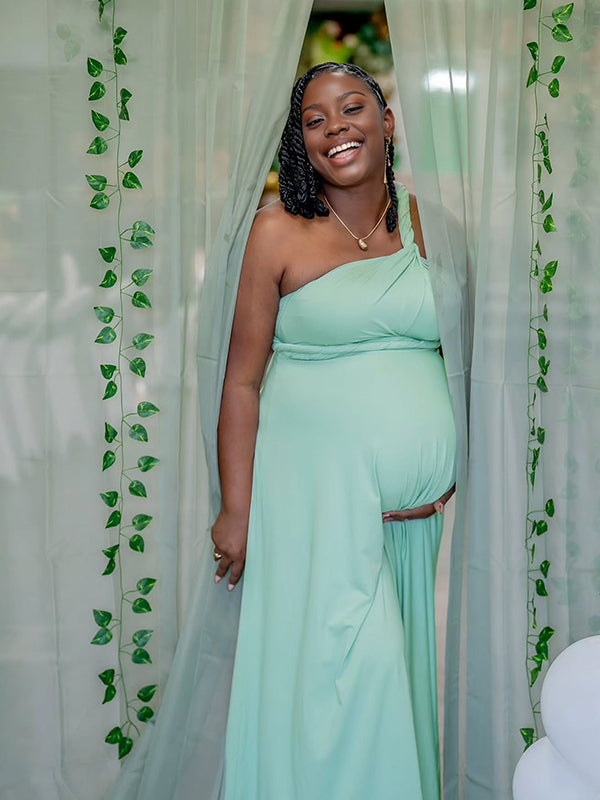 Momnfancy Lace-up Backless Irregular High Waist Evening Gown Maternity Maxi Dress