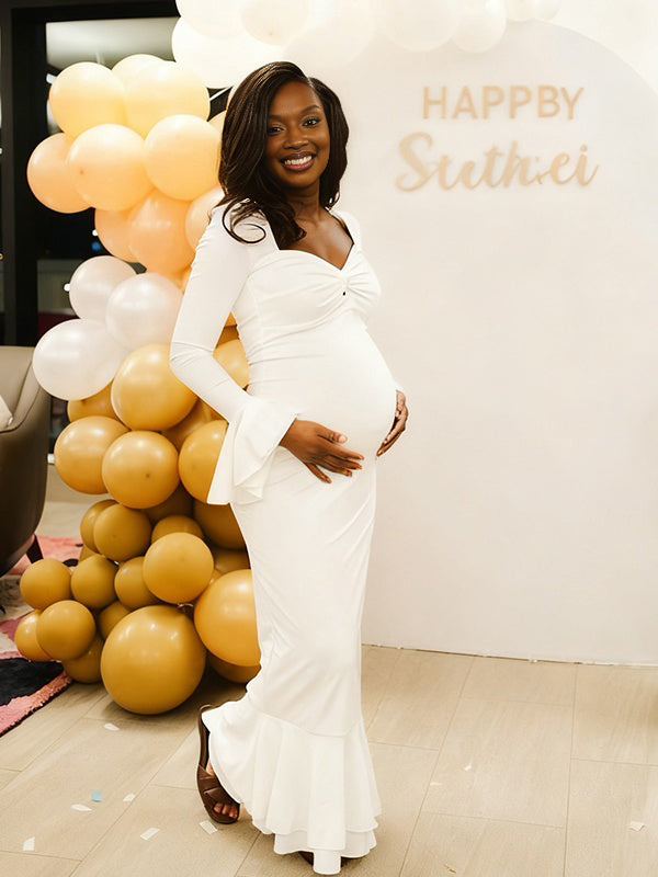 Momnfancy Flare Sleeve Falbala Twist Casual Baby Shower Maternity Jumpsuits
