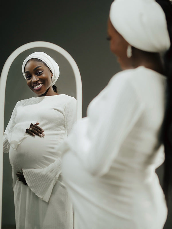 Momnfancy Flare Sleeve Bodycon Mermaid Evening Gowns Photoshoot Maternity Maxi Dress