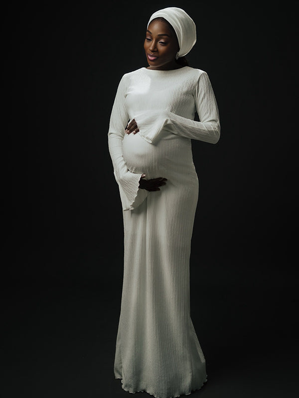 Momnfancy Flare Sleeve Bodycon Mermaid Evening Gowns Photoshoot Maternity Maxi Dress