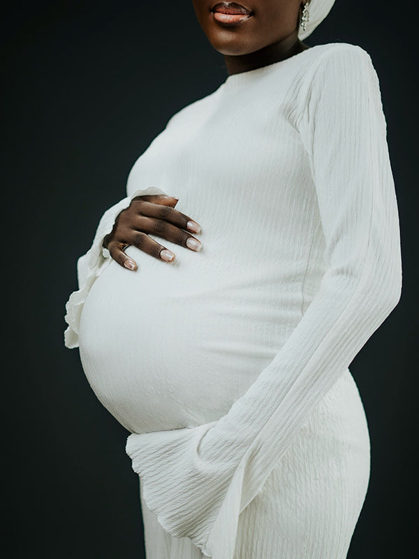 Momnfancy Flare Sleeve Bodycon Mermaid Evening Gowns Photoshoot Maternity Maxi Dress