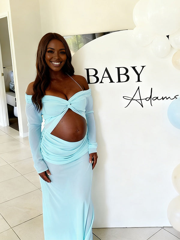 Momnfancy Boat Neck Cut-out Tulle Crop Sheer Baby Shower Maternity Maxi Dress