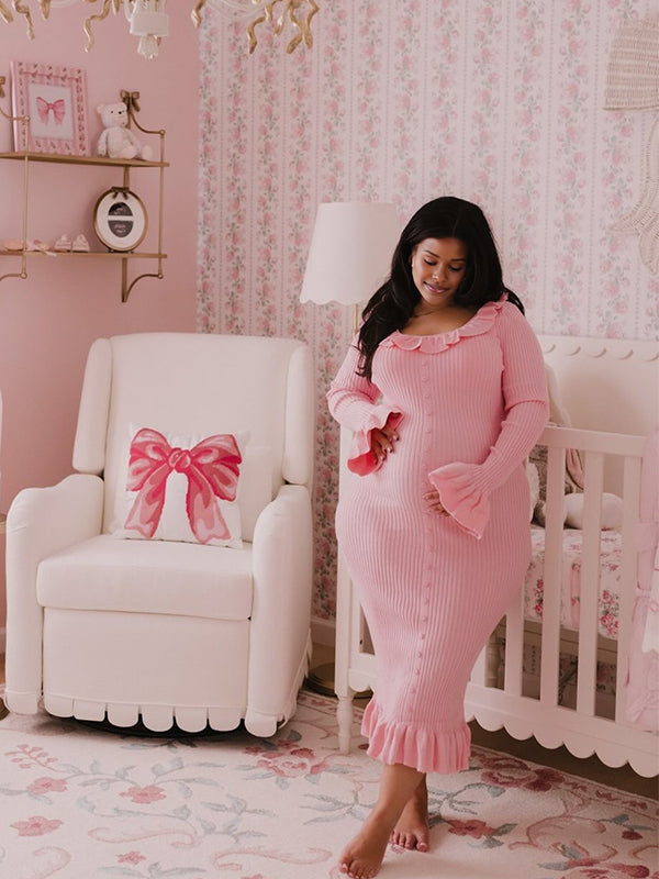 Momnfancy Mermaid Flare Sleeve Bodycon Knitted Photoshoot Everyday Maternity Maxi Dress