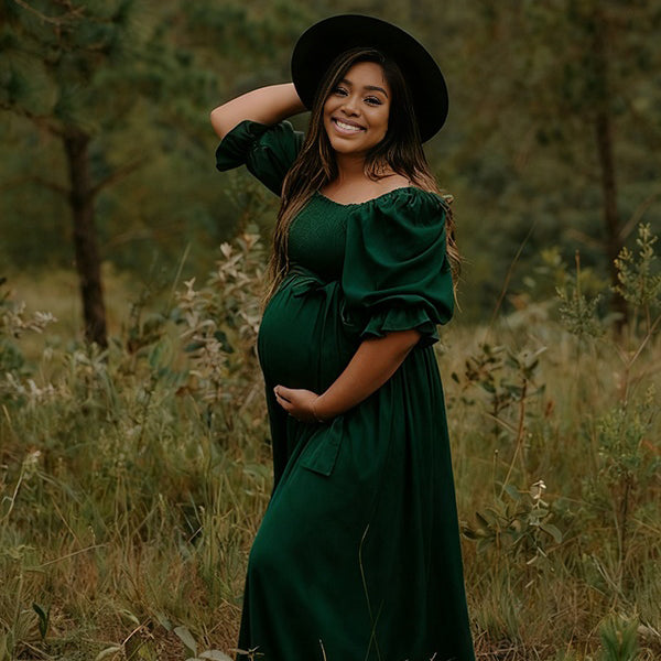 Momnfancy Bowknot Tightness Square Neck Splicing A-Line Maternity Maxi Dress