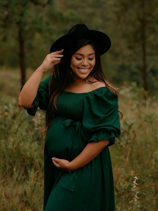 Momnfancy Bowknot Tightness Square Neck Splicing A-Line Maternity Maxi Dress