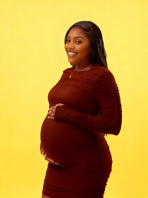 Momnfancy Ruched Waist-cinching Mermaid Solid Color Photoshoot Maternity Maxi Dress