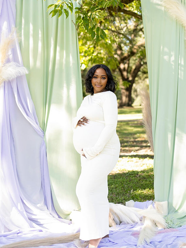 Momnfancy Backless Bodycon Waist-cinching Mermaid Photoshoot Maternity Maxi Dress