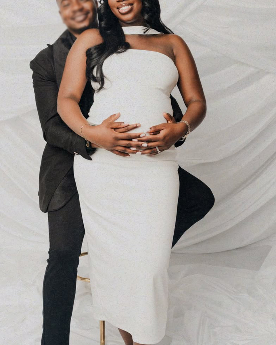 Momnfancy White Bandeau Halter Neck Bodycon Backless Photoshoot Maternity Maxi Dress