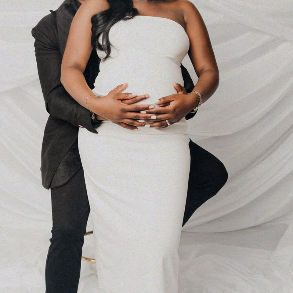 Momnfancy White Bandeau Halter Neck Bodycon Backless Photoshoot Maternity Maxi Dress