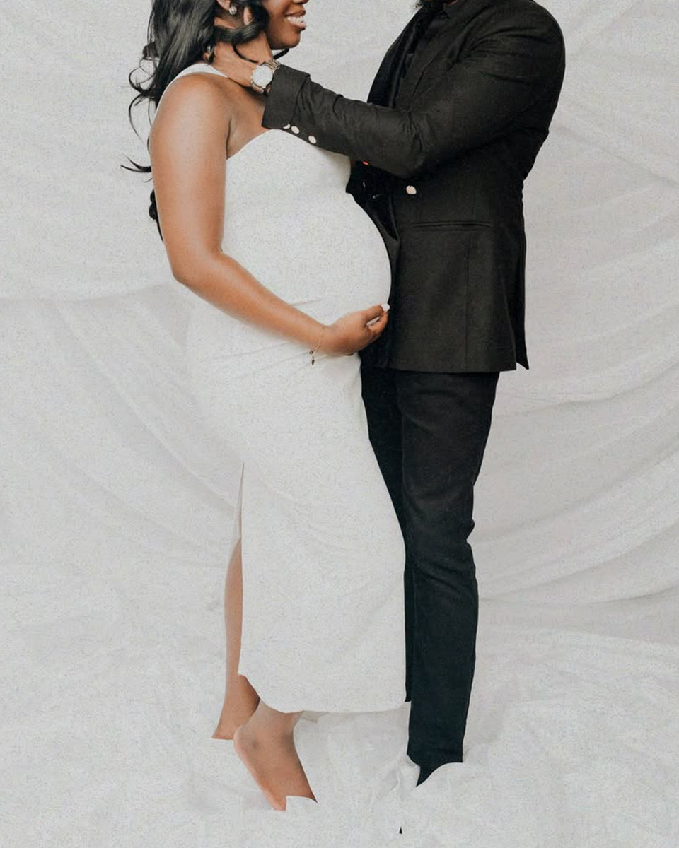 Momnfancy White Bandeau Halter Neck Bodycon Backless Photoshoot Maternity Maxi Dress