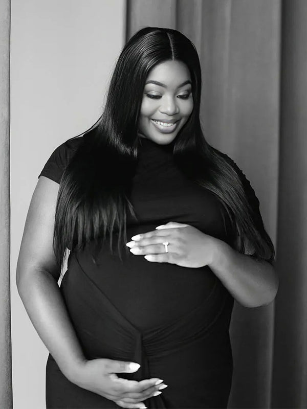 Momnfancy Ruched Draped Short Sleeve Bodycon Photoshoot Maternity Maxi Dress