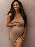 Momnfancy Skin Colour Skeleton V Neck Maternity Photoshoot Midi Dress