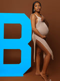 Momnfancy Skin Colour Skeleton V Neck Maternity Photoshoot Midi Dress