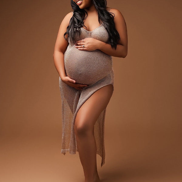 Momnfancy Skin Colour Skeleton V Neck Maternity Photoshoot Midi Dress