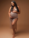 Momnfancy Skin Colour Skeleton V Neck Maternity Photoshoot Midi Dress