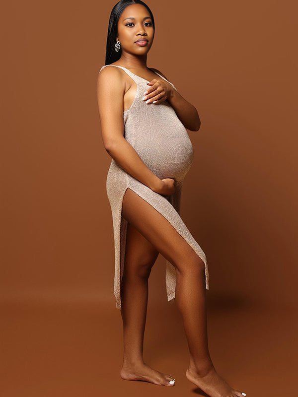Momnfancy Skin Colour Skeleton V Neck Maternity Photoshoot Midi Dress
