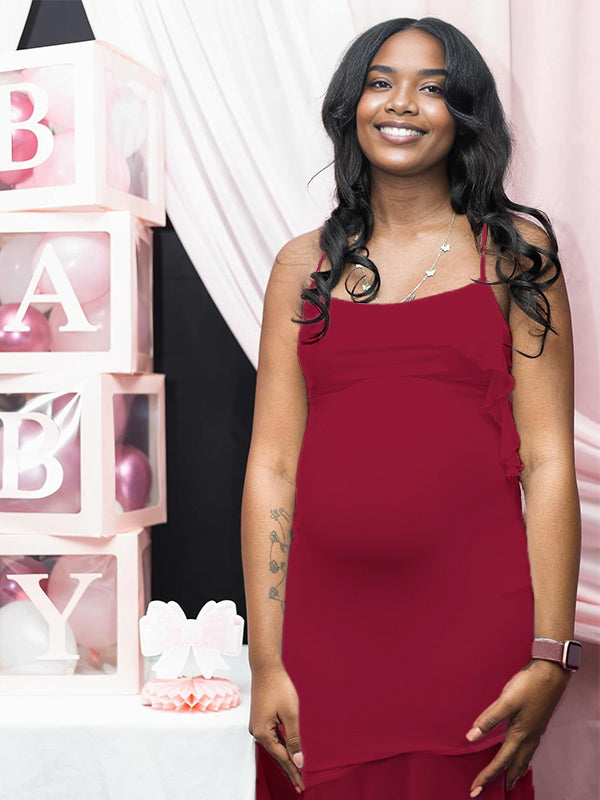 Momnfancy Spaghetti Strap Falbala Maternity Midi Dress